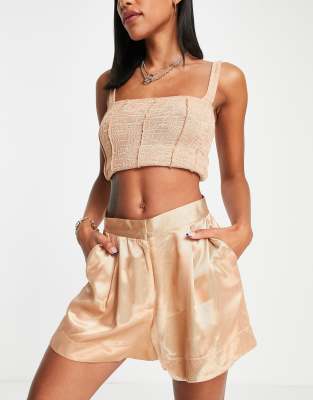 Asos Design Satin Twill Shorts In Blonde-brown