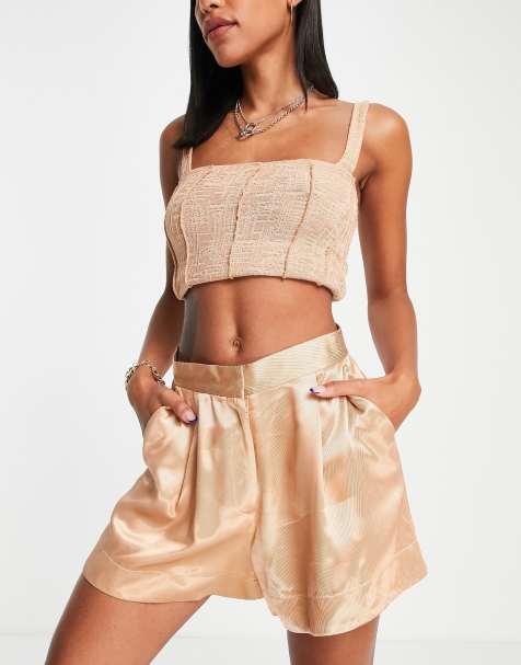 ASOS DESIGN satin twill short in blonde