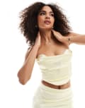 [ASOS DESIGN] ASOS DESIGN satin twill strapless corset top with v bar in lemon (part of a set)-Yellow 12 Lemon