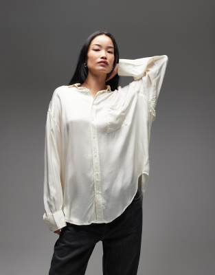 Asos Design Satin Twill Tailored Overshirt In White