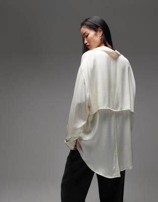 Asos Design Satin Twill Tailored Overshirt In White