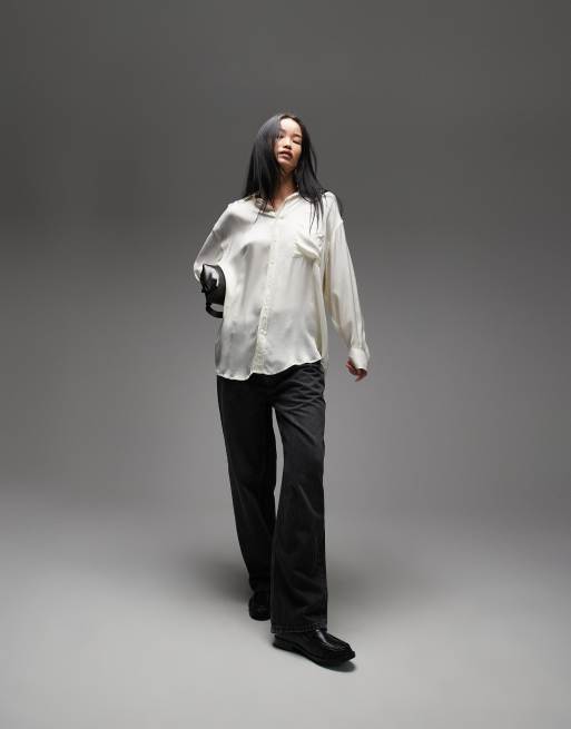 ASOS DESIGN satin twill tailored overshirt in ecru, 3 of 4