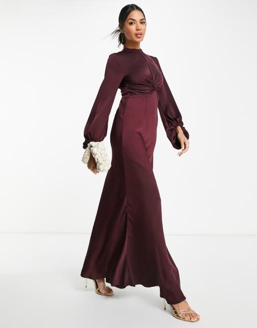 ASOS DESIGN satin twist bodice maxi dress with blouson sleeves