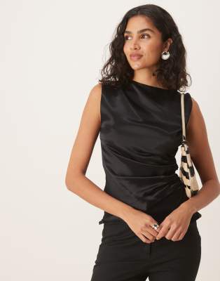 Asos Design Satin Twist Shoulder Cami Top In Purple