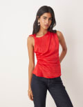[ASOS DESIGN] ASOS DESIGN satin twist shoulder cami top in fig-Red 10 Red