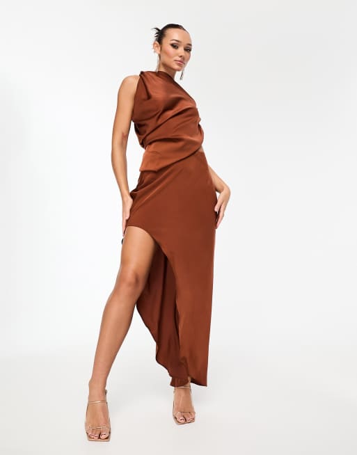 Satin Twist Waist Midi Dress