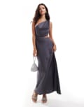 [ASOS DESIGN] ASOS DESIGN satin twist strap cut out maxi dress in slate grey 14 Slate grey