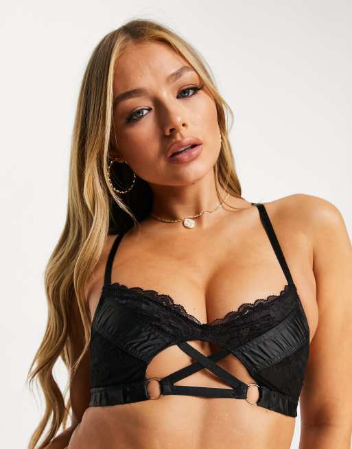 ASOS DESIGN satin underboob bralet in black, 3 of 4