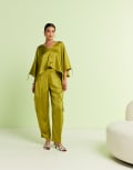 [ASOS DESIGN] ASOS DESIGN satin utility barrel pants in green (part of a set) 12 Green