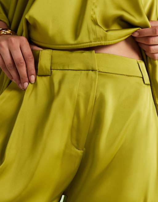 ASOS DESIGN satin barrel pants with pockets in green - part of a set