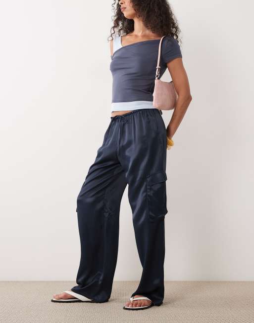 ASOS DESIGN satin utility cargo pocket pants in navy - part of a set, 3 of 5