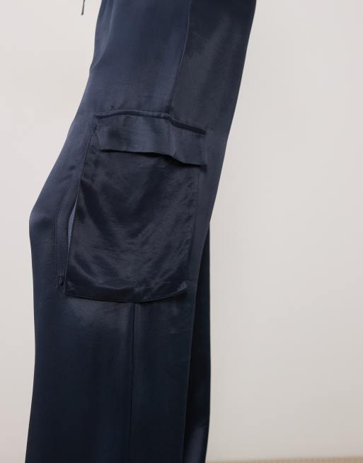 ASOS DESIGN satin utility cargo pocket pants in navy - part of a set, 5 of 5