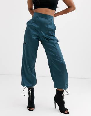 black satin utility trousers
