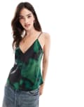 [ASOS DESIGN] ASOS DESIGN satin v neck cami in green & black blurred floral-Multi 6 Blurred floral