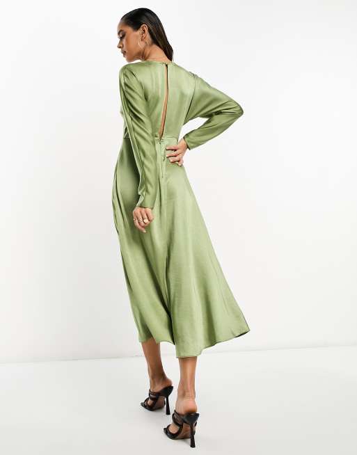 Green silk long sleeve on sale dress