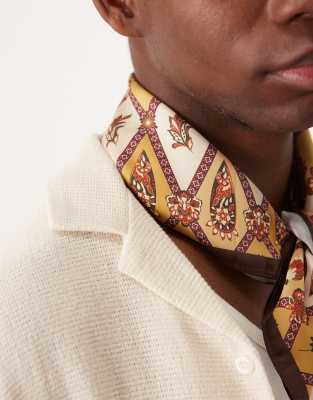 Asos Design Satin Vintage Inspired Patterned Neck Tie In Brown