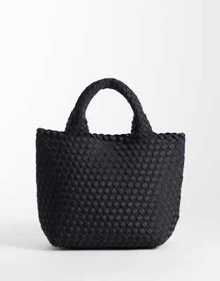 Asos Design Satin Weave Mini Tote Bag In Black