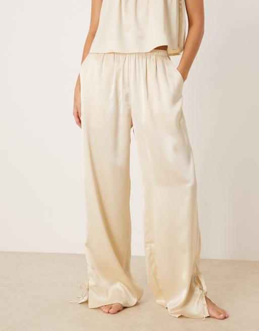 ASOS DESIGN satin wide leg pajama pants in ivory, 4 of 4