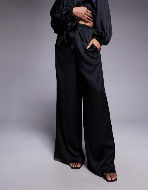 ASOS DESIGN satin wide leg pants in black - part of a set, 2 of 5