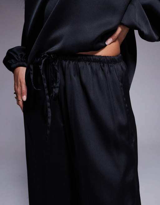 ASOS DESIGN satin wide leg pants in black - part of a set, 4 of 5