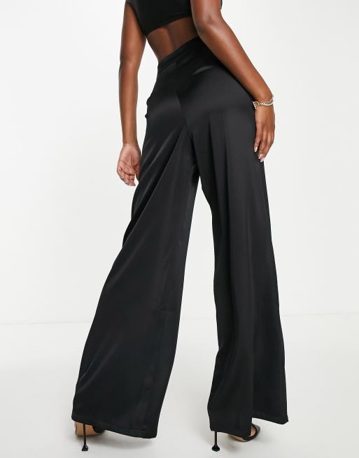 ASOS DESIGN satin wide leg pants in black