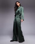 [ASOS DESIGN] ASOS DESIGN satin wide leg pants in khaki (Part of a set)-Green 12 Khaki