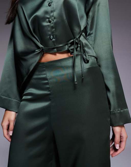 ASOS DESIGN satin wide leg pants in khaki - part of a set