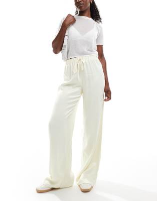 Asos Design Linen Blend Pull On Wide Leg Pants In Lemon-yellow