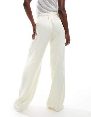 ASOS DESIGN satin wide leg pants in lemon