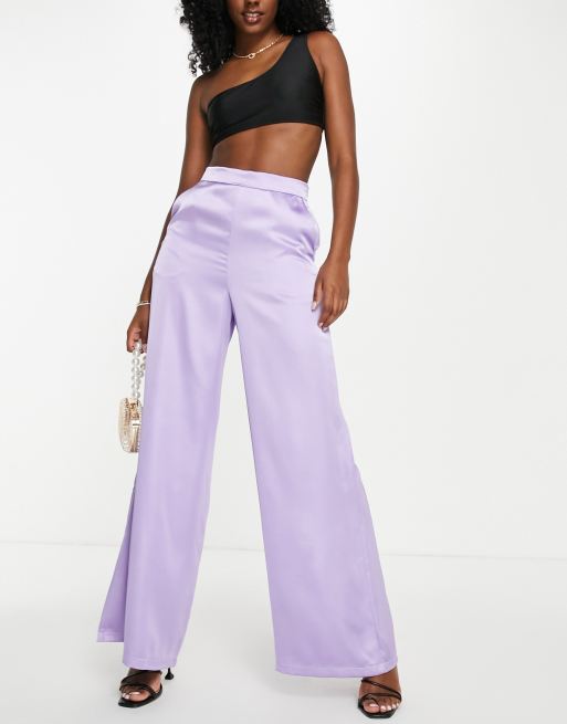 Wide leg satin pants in purple - Himelhoch's Department Store