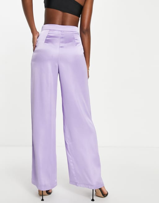 Wide leg satin pants in purple - Himelhoch's Department Store