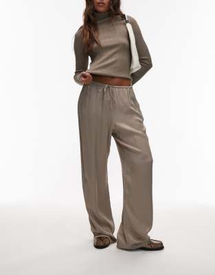 Asos Design Satin Wide Leg Pants In Gray