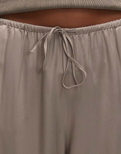 ASOS DESIGN satin wide leg pants in mocha (part of a set), 3 of 5