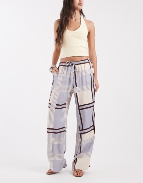 ASOS DESIGN satin wide leg pants in plaid - part of a set - view 1