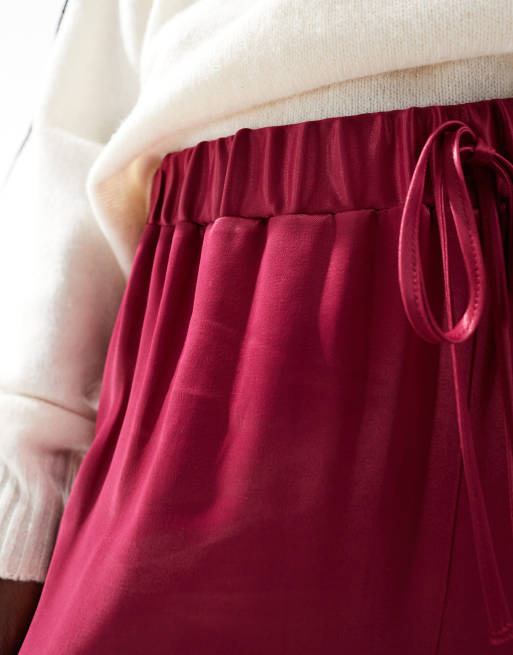 ASOS DESIGN satin wide leg pants in wine red