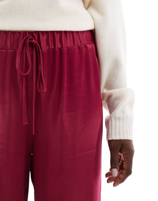 ASOS DESIGN satin wide leg pants in wine red