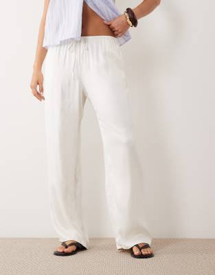 ASOS DESIGN satin wide leg pull on pants in ivory