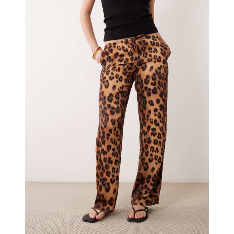 ASOS DESIGN satin wide leg pull on pants in leopard print | ASOS
