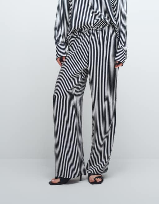 ASOS DESIGN satin wide leg pull on pants in pinstripe (part of a set), 2 of 9