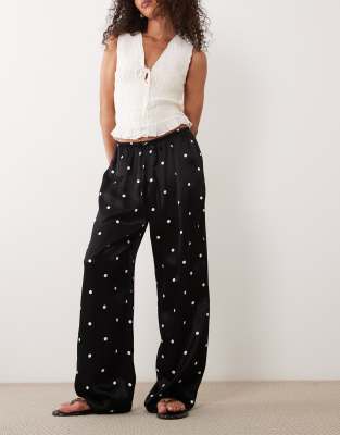 Asos Design Satin Wide Leg Pull On Trousers In Multi