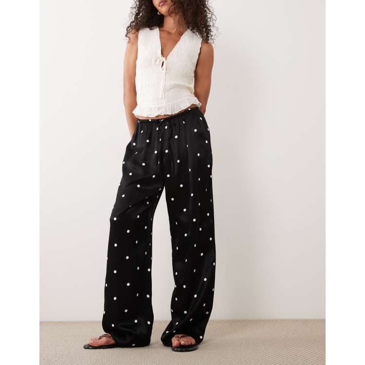 ASOS DESIGN satin wide leg pull on trousers in polka dots | ASOS