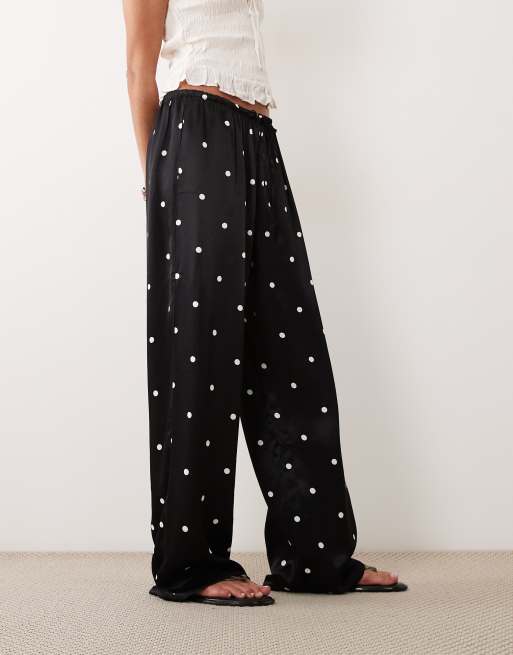 ASOS DESIGN satin wide leg pull on trousers in polka dots, 2 of 5