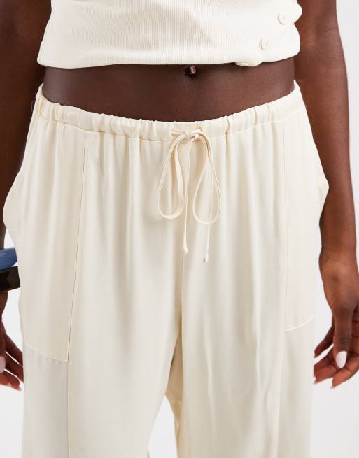 ASOS DESIGN satin wide leg utility pants in ecru, 5 of 5