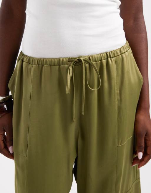 ASOS DESIGN satin wide leg utility trouser in olive, 5 of 5