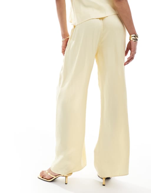 ASOS DESIGN satin wide pull on trouser in buttermilk co ord, 4 of 5