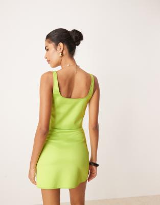 Asos Design Satin Wide Square Neck Cami Top In Green
