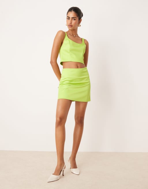 ASOS DESIGN satin wide square neck cami top in lime green - part of a set, 3 of 4