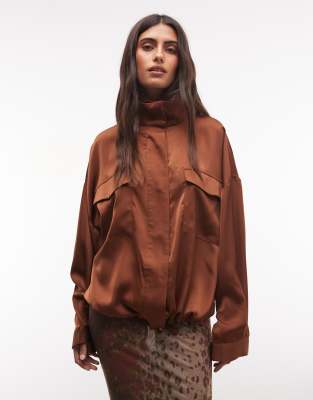 Asos Design Satin Windbreaker In Brown