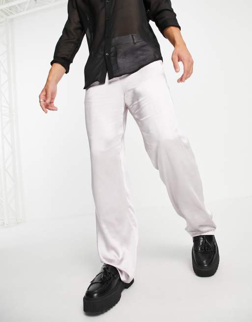 ASOS DESIGN satin wrap detailing wide-legged suit pants in silver