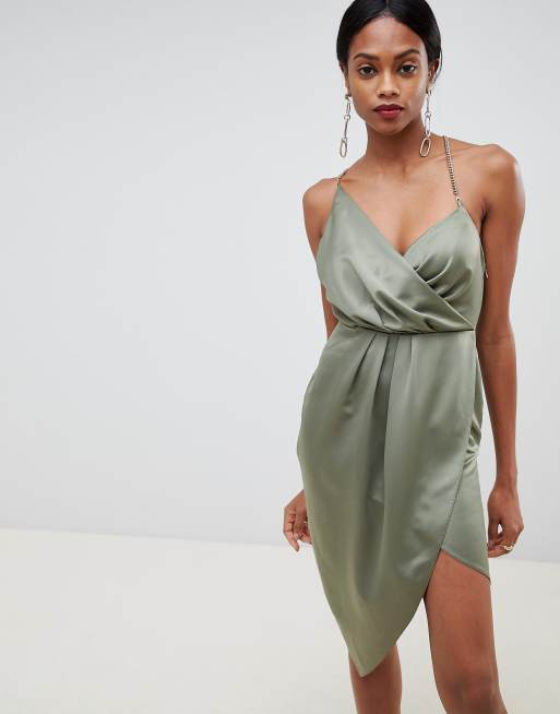 Asos design cami midi store wrap dress in satin